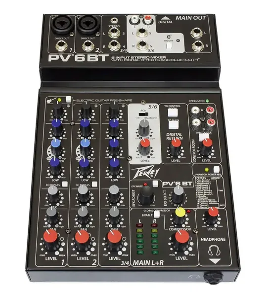 Микшерный пульт Peavey PV 6 BT Bluetooth, 6 каналов
